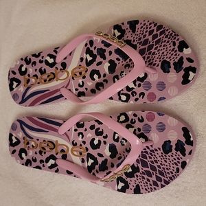 bebe Rhinestone Animal Print Flip Flop